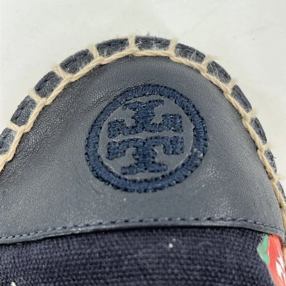 Tory Burch NAVY TEA ROSE Classic Dot‎ FLAT ESPADRILLE Slip On Size 6.5